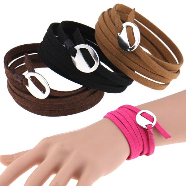 

европейская американская мода простой панк мужчины женщины бархатный веревка многослойная браслет обмотки ручной работы diy дизайнер браслет, Black