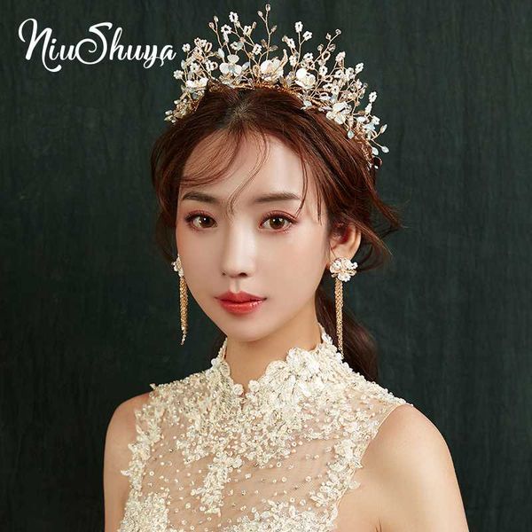 

niushuya silver tiara люкс ободки ручной кристалл бисера цветок hairband свадебные туалетный коронки аксессуары ювелирные изделия, Golden;white