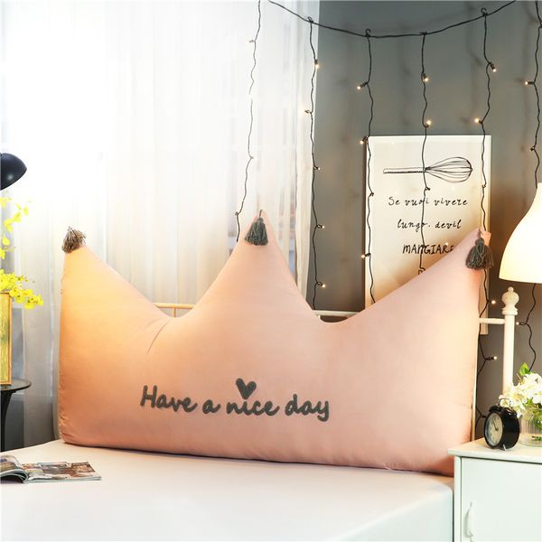 

large cotton cartoon crown shape bed cushion for 1.2m/1.5m/1.8m bed solid plaid tatami cushion reading pillow bedroom decoration