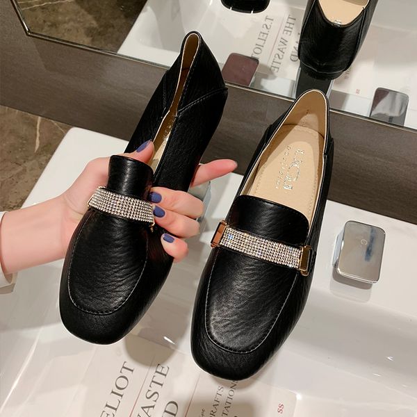 

slip on shoes for women all-match crystal square toe 2019 fashion women's autumn british style low heels oxfords flats casual, Black