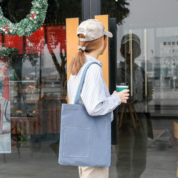 

ins canvas bag women's literature and art shoulder bag women's solid color simple canvas customizable handbag