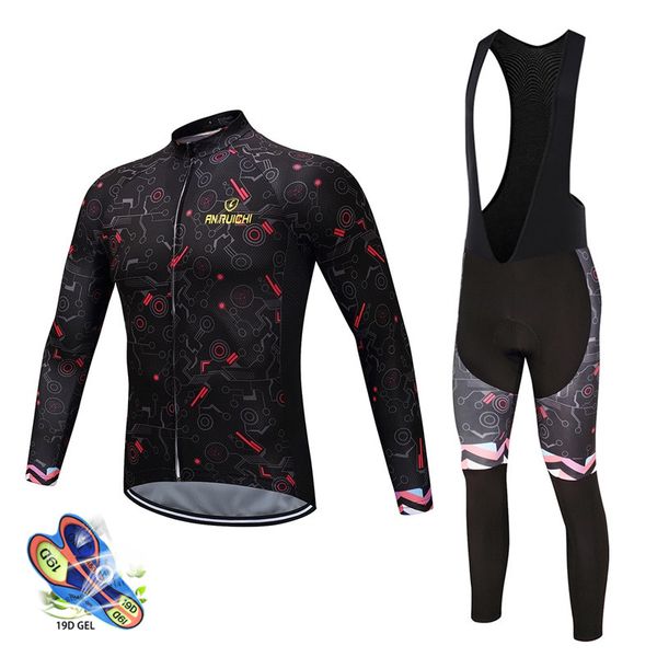 

spring men black long sleeve cycling jersey bib trousers mtb cycling jersey sets thin clothing wear, Black;blue
