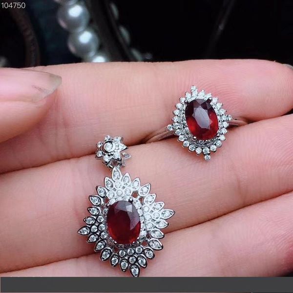 

роскошные kjjeaxcmy изящных ювелирных изделий стерлингового серебра 925 с инкрустацией натуральный рубин женщин кольцо ожерелье кулон поддер, Black