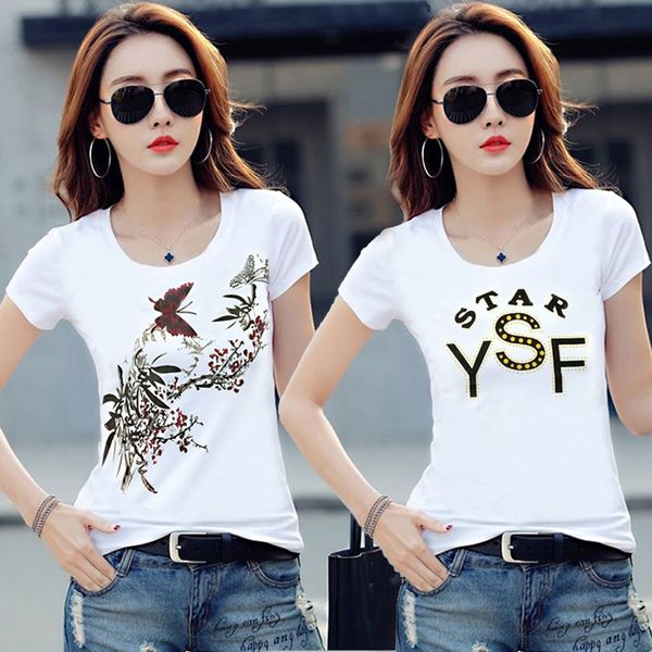 

short-sleeved women's 2020 summer clothes versatile slim letter women's half-sleeve white clothes t-shirt clothing t-shirt women