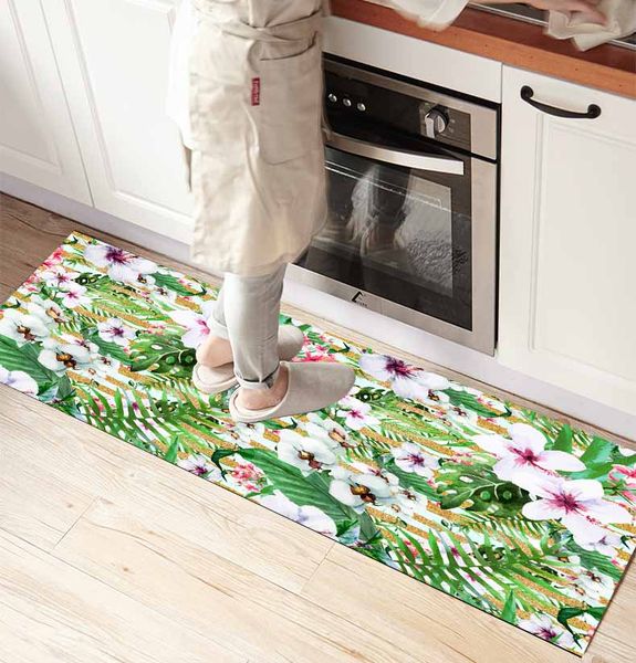 

else white flowers tropical green leaves 3d print non slip microfiber kitchen counter modern decorative washable area rug mat