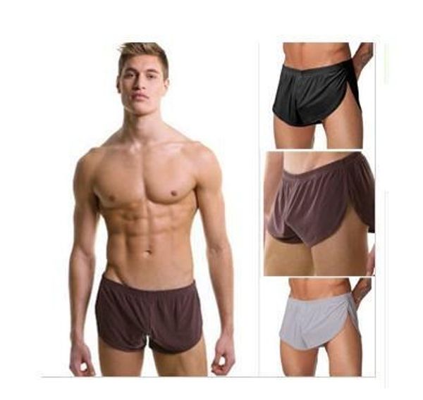 

1lot 2pcs comfortable men's boxer u convex pouch underwear split short smooth slacks pajama bottoms men white black brown