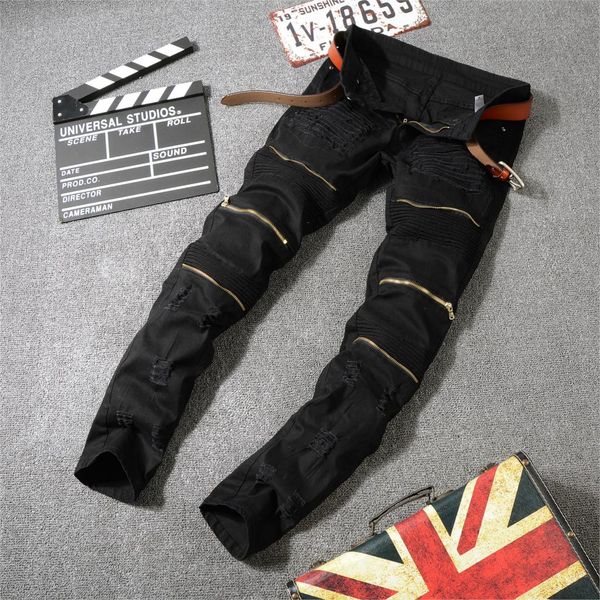 

new black elasticity skinny jeans brands denim jeans trousers men clothes business casual male cotton slim pants classic style, Blue