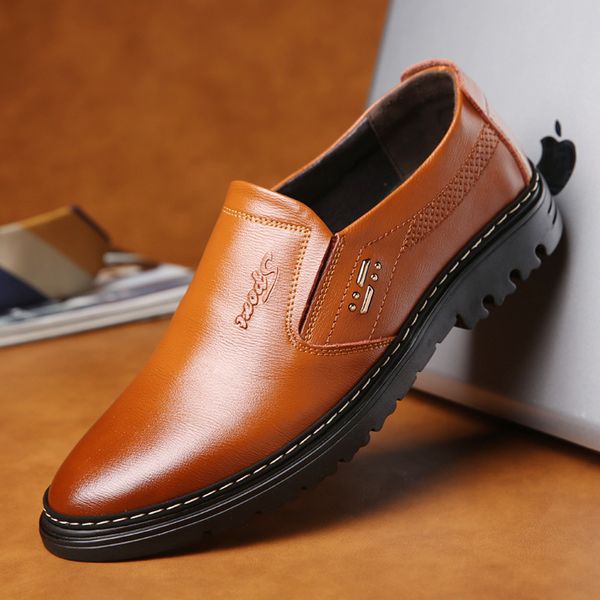 

men's leather casual shoes fashion business men shoes breathable soft bottom men's flats male loafers, Black
