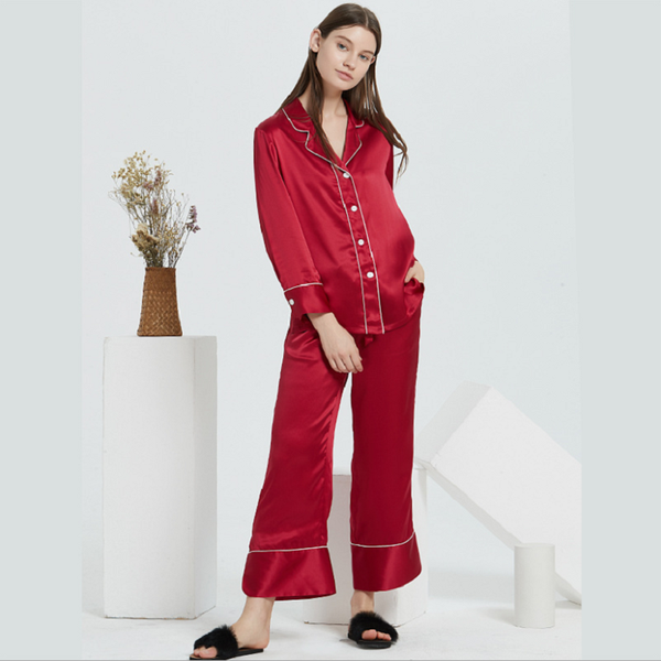 

manufacturer direct selling new 19 mmi heavy weight silk pajamas set, Black;red