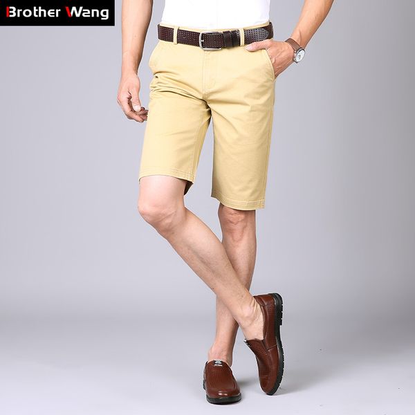 

4-color summer men's casual shorts classic fashion business solid color slim fit short pants male brand khaki gray navy black, White;black