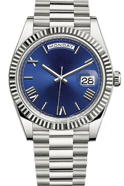 

luxury mens swiss designer watch day date 228239 blue 40mm dial 3a automatic movement stainless steel strap buckle sapphire men wristwatch, Slivery;brown