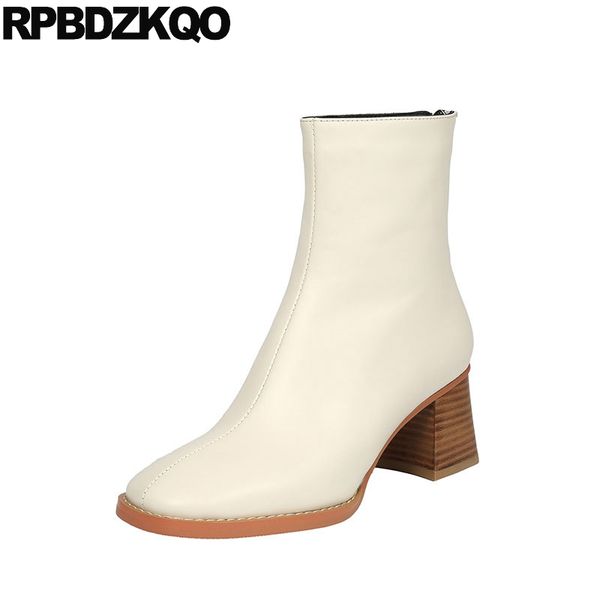 

square toe fall block 2019 beige thick chunky ankle autumn shoes women boots black genuine leather new