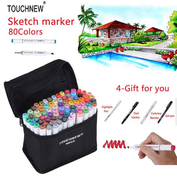 

touchnew 80 colors sketch marker double headed alcohol oily mark students design hand-painted art marker school supplies