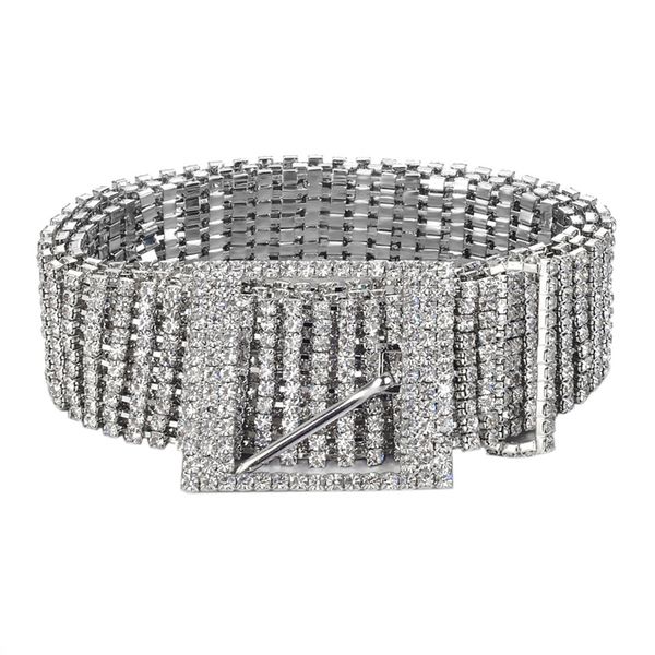 

fashion women's rhinestone belt female ten row bright bride wide bling crystal diamond waist chain belt rhinestone, Black;brown