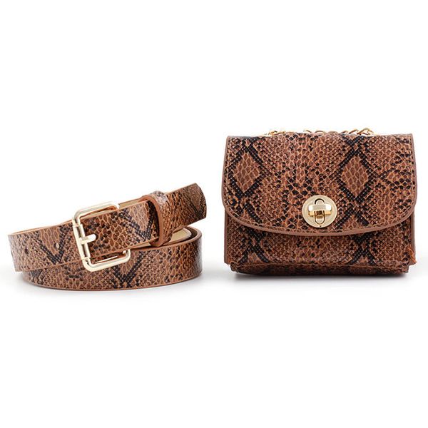 

women gift portable vintage shoulder snake skin waist bag party removable belt rectangular large capacity daily pu leather