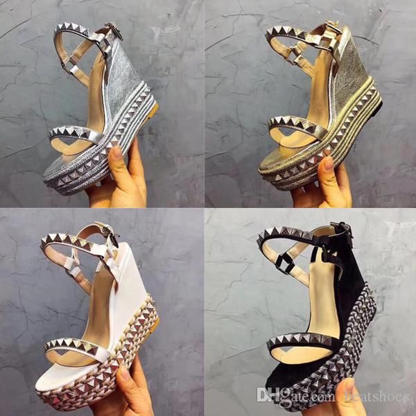 

2019 women's cataclou pyradiams leather flatform espadrille wedges sandals designer sandal red bottom high heels wedding shoes us 35-41, Black