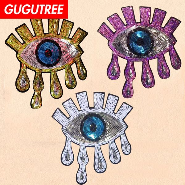 

gugutree sequins embroidery big eyes patch animal cartoon patches badges applique patches for clothing fd-49, Black