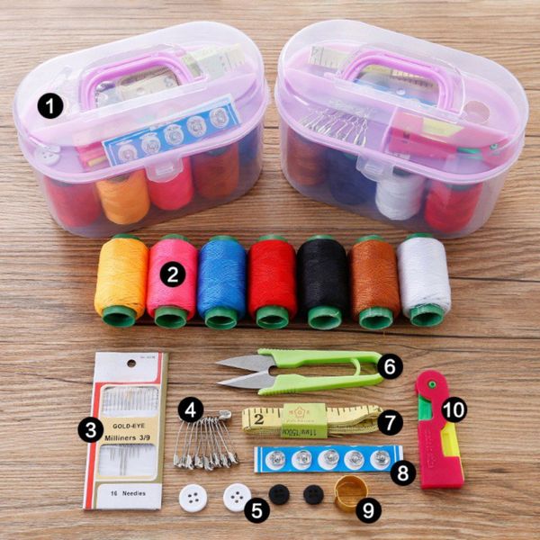 

10 pieces set sewing kits diy multi-function sewing box set gold tail needle embroidery thread tools, Black