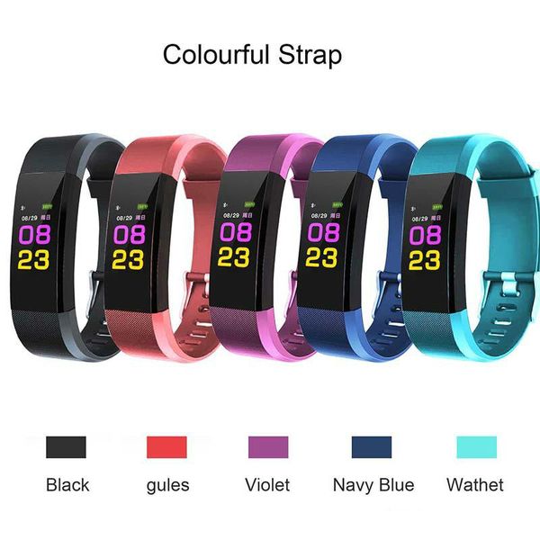 Più nuovo ID115 Plus Smart Band Bracciale Schermo LCD a colori Fitness Tracker Contapassi Cardiofrequenzimetro Fasce per monitor della pressione sanguigna Cinturino con nave