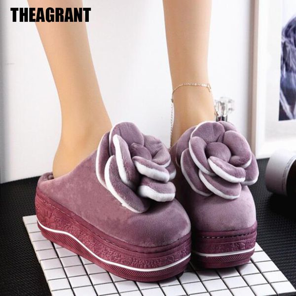 

theagrant furry winter shoes women slippers 2020 warm indoor shoes soft floor home slippers slip on women slides wsl2012, Black