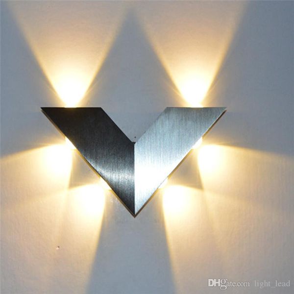 

led triangle wall light ac90-260v 6w 6 led v shape aluminum led indoor wall lamp for home lighting decoration