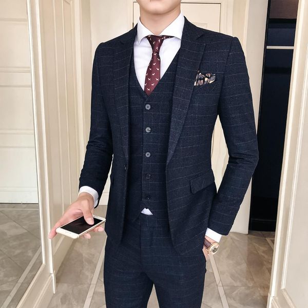 

costume de mariage homme 2019 male british style slim single-breasted suit groomsman wedding dress, White;black