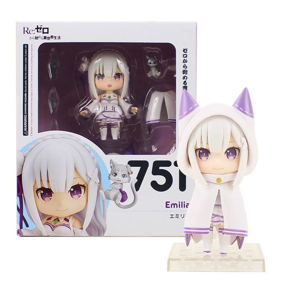 

10cm anime re:life in a different world from zero emilia figure nendoroid 751 q version pvc action figure collection model toy t200106