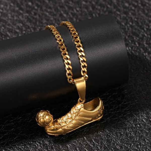

new fashion stainless steel gold plated football and football shoes pendant mens chain necklace hip hop raper jewelry gifts for men for sale, Silver