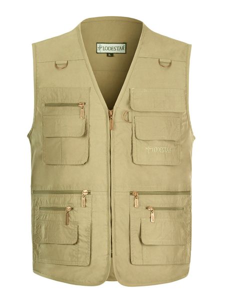 

plus size summer sleeveless mens vests 16 pockets pgraph waistcoat fishing casual v neck homme outerwear, Black;white