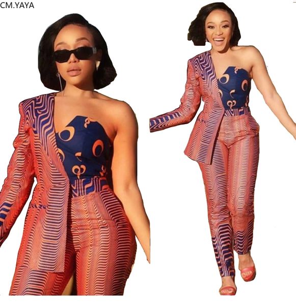 

women winter women set tracksuit irregular print strapless blazers pants suit two piece set office lady business uniform gl700, White;black