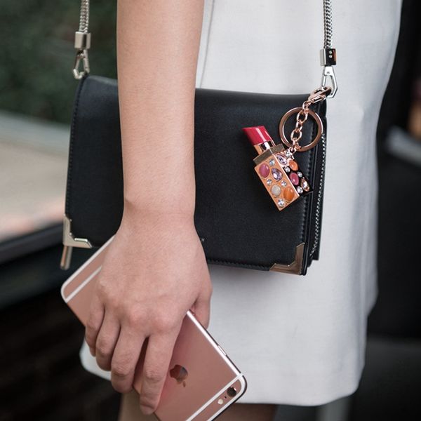 

красочный блестящий горный хрусталь помада брелок розовое золото брелок сумка украшения кулон брелок для женщин ювелирные изделия девушка по, Silver