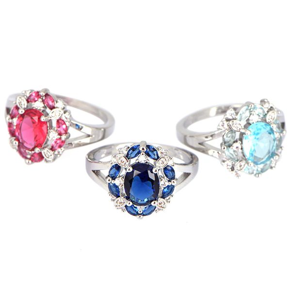 

princess blue gem created blue crystal silver color wedding finger crystal ring brand jewelry for women