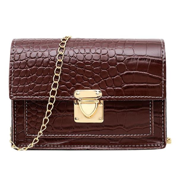 

crocodile pattern fashion women solid color hasp handbag solid color shoulder bag messenger bag chain strap small square bag#25
