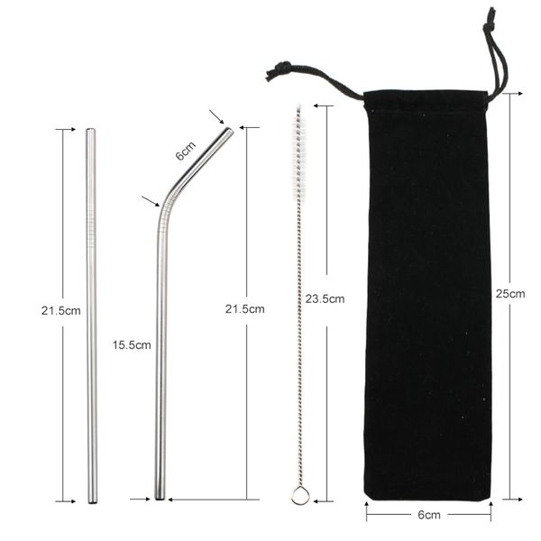 

2020 new fashion reusable metal drinking straws 4/8pcs 304 stainless steel sturdy bent straight drinks straw bar accessory