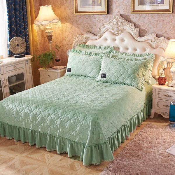 

soft warm fleece quilted thick bedspread coverlet quilt solid color blue coffee king queen size bed spread set pillow shams