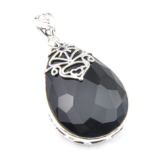 

luckyshine 10 pcs/lot 925 silver black water drop onyx pendants 2019 popular new for women pendant necklaces jewelry 1.58 inch