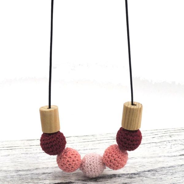 

fade pink red crochet bead coloful wood beads leather cord adjustable necklace statement 2020 new pandant nw350, Silver