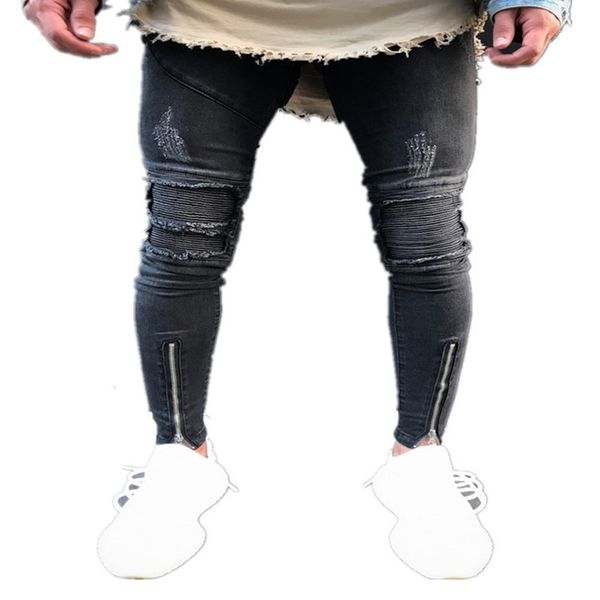 

pop2019 european trend restore ancient ways man nostalgia wash holes slim microprojectile riding locomotive jeans male, Blue