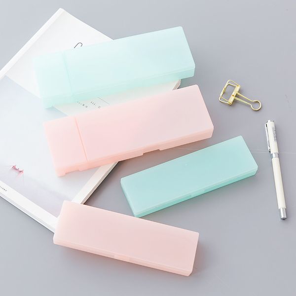 

cute kawaii simple transparent pencil case pencil box plastic storage box learning stationery office supplies