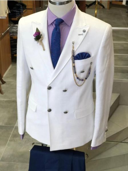 

new men suits double breasted suit for wedding groom tuxedo costume homme mariage mens suits with pants 2 piece white jacket, White;black