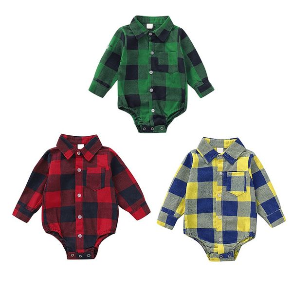 

fashion autumn infant baby girls boys bodysuit long sleeve plaid print kids bodysuit jumpsuit outfits
