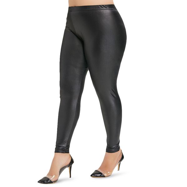 

plus size faux leather leggings women elastic high waist leggings stretch slim skinny fitness legging pu leather pants trousers, Black