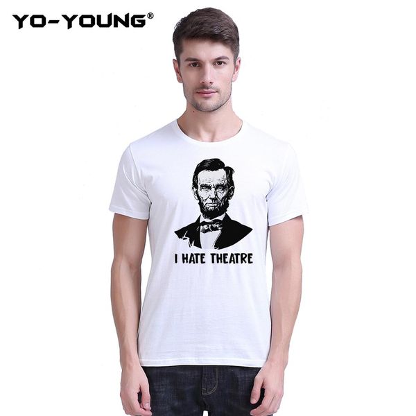 

yo-young men t-shirts funny abraham lincoln i hate theatre digital printed 100% 180g combed cotton casual tee homme, White;black