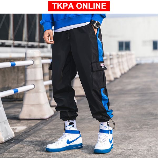 

men streetwear black sweatpants joggers 2020 mens hip hop harem pants male pocket casual track pants patchwork trousers
