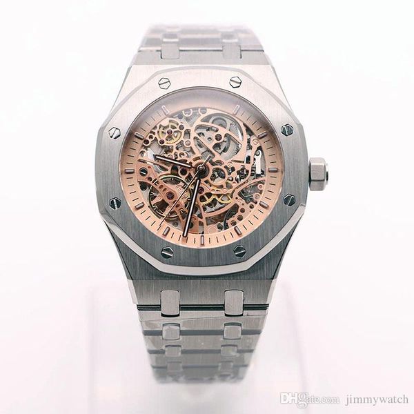 

royal oak double balance wheel openworked automatic mens watch 41mm gold dial outdoor watch wristwatches with 316l stainless steel bracelet, Slivery;brown