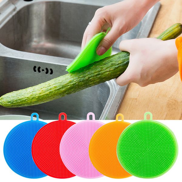 

silicone dish bowl cleaning brushes multifunction 5 colors scouring pad pot pan wash brushes cleaner kitchen dish washing tool dbc dh0718