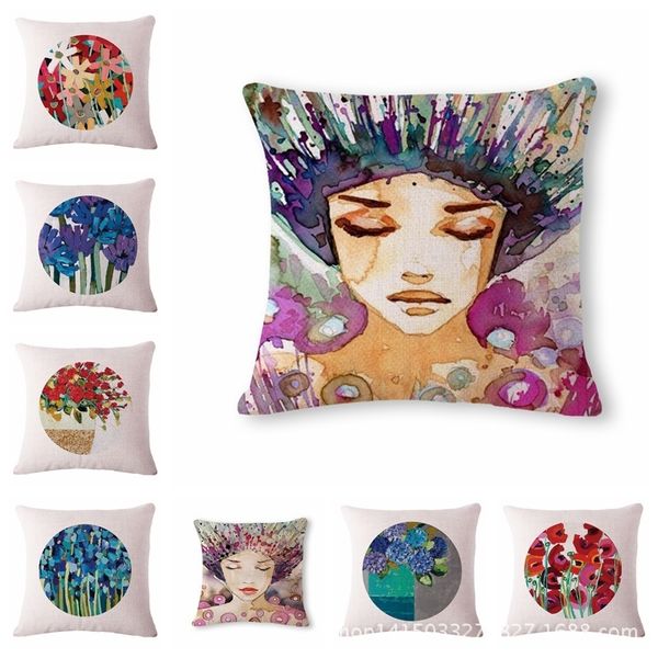 

cartoon flower , girl pattern cotton flax pillow back cushion