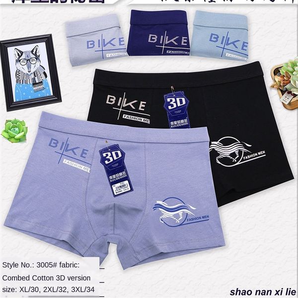 

young light men's printing combed cotton organic underwear cotton breathable men's boxer underwear, Black;white