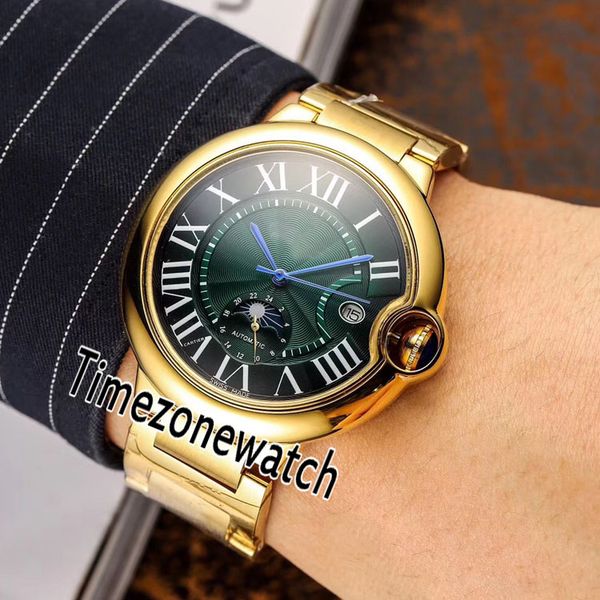 

new wjbb0027 moon phase automatic mens watch yellow gold green texture dial big roman markers stainless steel bracelet timezonewatch e106d4, Slivery;brown