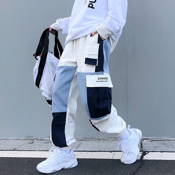 

designer pants mens women luxury private custom fashion pants trend mix match stitching color streetwear wild hip hop pants ab, Black